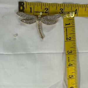 Gold Dragonfly Brooch with Crystals